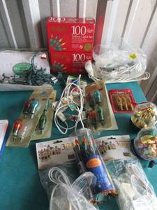 lot 129 image: Lot of new Christmas tree lights, replaceable bulbs, dcor, labels