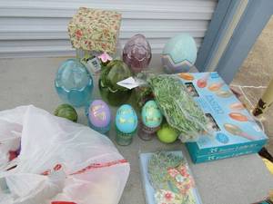lot 144 image: Easter lot of plastic eggs, easter light set qty 2 NIB, Dcor eggs and more