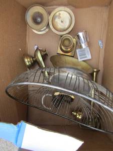 lot 157 image: Brass candle holders and napkin holders and more brass items