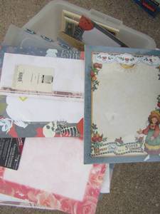 lot 159 image: Clear tub of note pads, note paper and various other office items