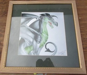lot 178 image: ART Dragon framed and signed  13X13 Signature is located in pics,