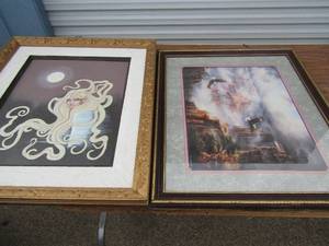 lot 214 image: Riechardt Eagle and Mountain framed painting on canvas board 2326, Lady in the moon light canvas painting signed C, 2824
