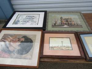 lot 216 image: Various lot of framed art paintings , the sand dollar legend, Souder house,