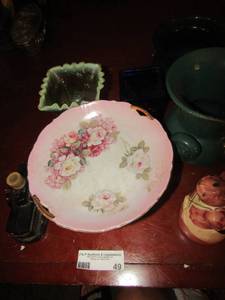 lot 49 image: Car cologne bottle, green glass footed vase, various other vases,