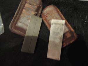 lot 202 image: whet stone 3 length  with leather case x 2