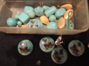 lot 217 image: Turquoise beads all shapes plus mustard stones all drilled and ready to be strung