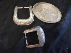 lot 186 image: 3 silver tone belt buckles
