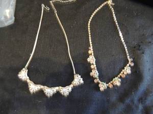 lot 10 image: Beautiful vintage costume floral faux stone necklace and  art novae faux stone necklace