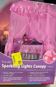 lot 101 image: HearthSong Sparkling Lights Canopy LED for Twin  Full  Queen beds Pink