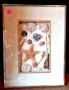 lot 12 image: HAND SIGNED CUSTOM SEASIDE SHADOW BOX IN METAL FRAME