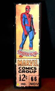 lot 94 image: TALL VINTAGE LOOKING SPIDERMAN COMIC WALL SIGN