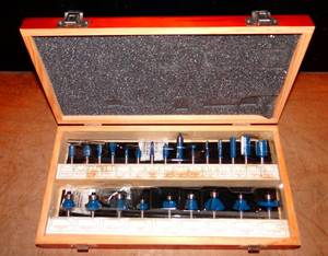 lot 299 image: Handy Toughtest 24 Piece Router Bit Set in Wooden Case NIB $$$