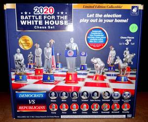 lot 97 image: RARE COLLECTIBLE - 2020 BATTLE FOR THE WHITE HOUSE CHESS SET (KEY POLITRICAL FEATURES) NEWSEALED