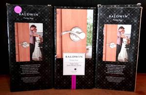 lot 120 image: LOT OF 3 - BALDWIN PRESTIGE SERIES - TOBIN LEVER SATIN NICKEL FINISH - NIB