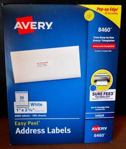 lot 126 image: AVERY 8460 EASY PULL ADDRESS LABELS - 3000 TOTAL LABELS - NIB