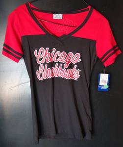 lot 196 image: NEW WTAGS - WOMENS CHICAGO BLACKHAWKS V NECK DUAL COLOR T-SHIRT #88 KANE