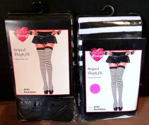 lot 223 image: LOT OF 2 - BLACK & WHITE STRIPE MUSIC LEGS THIGH HIGHS - NEW