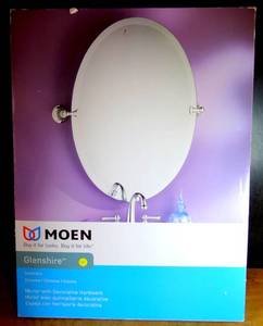 lot 388 image: NIB - MOEN Glenshire 26 in. x 22 in. Frameless Pivoting Wall Mirror in Chrome $$