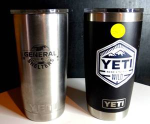 lot 529 image: LOT OF 2 - YETI INSULATED STAINLESS TUMBLERS WITH LIDS