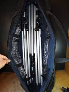lot 598 image: LOT OF 3 IN CARRYING CASE - Manfrotto Bogen Professional 3333 Light Stand Tripod C-Stand - LIKE NEW
