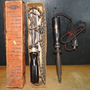 lot 640 image: VINTAGE LOT OF HEAVY DUTY SOLDERING IRONS (ONE IN BOX - ESICO MODEL 105-120) - BOTH WORK