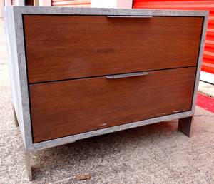 lot 652 image: VERY NICE GRAY & WOOD TONE 2 DRAWER BEDSIDE END TABLE (UNUSED) MEASURES 26 X 20 X 18