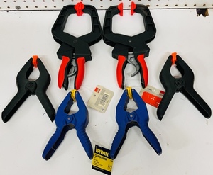 lot 27 image: Six Spring Clamps - Including Irwin Quick-Grip 2 &amp Bessey 4 Deep Reach Ratcheting Spring Clamps