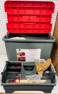 lot 29 image: Portable Workbox WBuilt-In Tote Caddy - Including Leather Making Tools &amp Supplies