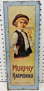 lot 33 image: Vintage Metal Murphy Harmonika Advertising Sign