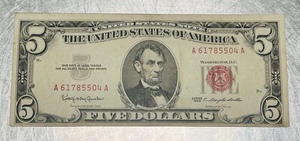 lot 39 image: Vintage Red Seal 1963 Five Dollar Bill
