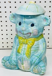 lot 51 image: 12-12 Blue Teddy Bear Ceramic Coin Bank