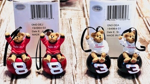 lot 92 image: NASCAR Authorized Boyd Bears Dale Earnhardt &amp Dale Earnhardt Jr. Christmas Ornaments