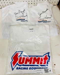 lot 98 image: New XL Summit Racing T-Shirt &amp Two Tenneco Automotive T-Shirts Autographed by Joe Amati and George Manuel