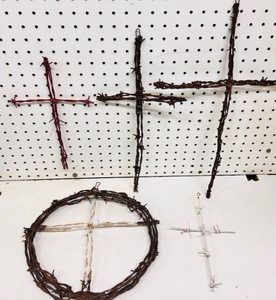 lot 113 image: Five Hanging Primitive Western Art Barbed Wire Crosses