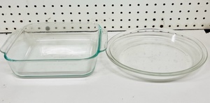 lot 119 image: Vintage Pyrex 9 Clear Glass Pie Pan # 209 &amp 8 x 8 x 2 Oven Baking Casserole Dish # 222