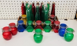 lot 146 image: 24 Multi-Colored Decorative Glass Containers &amp Bottles