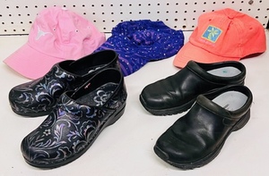 lot 148 image: 3 Cool Womens Ball Caps &amp 2 Pairs Of Clogs - Including One Pair Of Danitas, The Original Danish Clogs &amp One Pair of Merrills Size 7