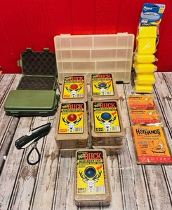 lot 159 image: Deer Season Wet &amp Cold Special - 9 Mad Buck Apple &amp Berry Scent Deer Brick Licks W Other Gear to Keep Dry and Warm With