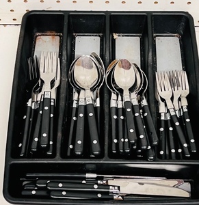 lot 197 image: Huge Set of Black Handled Silverware