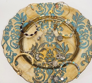 lot 200 image: Twelve (12) Alex and Ani Bracelets WBeautiful Decorative Tray