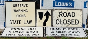 lot 268 image: Five (5) Assorted White Road Construction Signs