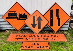 lot 269 image: Five (5)Assorted Orange Road Construction Signs