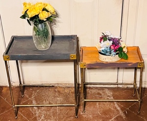 lot 273 image: Two Vintage IndoorOutdoor Decorative Tables WFlowers Included