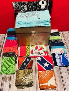 lot 285 image: Huge Lot of Assorted Design Handkerchiefs in Metal Storage Box