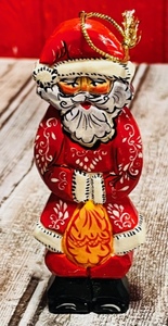 lot 333 image: Vintage Russian Hand-Carved and Painted Wooden Santa Ornament - Signed by Artist