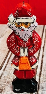lot 323 image: Vintage Russian Hand-Carved and Painted Wooden Santa Ornament - Signed by Artist
