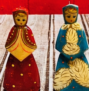 lot 326 image: Pair of Vintage Hand-Painted Russian Women Wooden Christmas Tree Ornaments