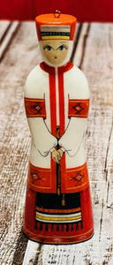 lot 327 image: Vintage Hand-Painted Russian Woman Wooden Christmas Tree Ornament - Signed by Artist