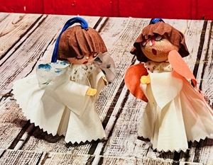 lot 329 image: Two (2) Vintage Russian Hand-Made Angel Christmas Ornaments