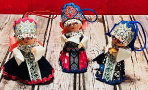 lot 330 image: Three (3) Vintage Hand-Made Russian Annushka Christmas Ornaments